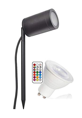 Lichtidee Led schmaler Alu Gartenstrahler Spot Erdspieß IP67 schwarz GU10 230Volt mit RGB+KW+Timer Led Pflanzen und Weg Beleuchtung Außen und Innen von Lichtidee