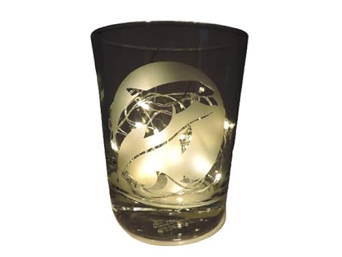 Lichtidee Teelicht Glas Windlicht Glas Trink Glas geätzt, Tischlicht Motiv Delfin auf Welle , Maritim, Natur, Handmade Unikat Liebe Ostern Muttertaggeschenk, Höhe 8cm, von Lichtidee