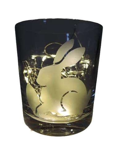 Lichtidee Teelicht Glas Windlicht Glas Trink Glas geätzt, Tischlicht Motiv Hase mit Ei , Ostern, Maritim, Natur, Handemade Unikat Liebe Ostern Muttertaggeschenk, Höhe 8cm, von Lichtidee