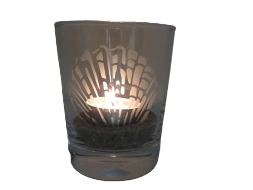 Lichtidee Teelicht Glas Windlicht Glas Trink Glas geätzt, Tischlicht Motiv Muschel groß , Maritim, Natur, Handmade Unikat Liebe Ostern Muttertaggeschenk, Höhe 8cm, von Lichtidee