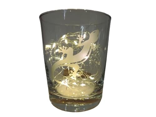 Lichtidee Teelicht Glas Windlicht Glas Trink Glas geätzt, Tischlicht Motiv Salamander/Gecko, Ostern, Maritim, Natur, Handemade Unikat Liebe Ostern Muttertaggeschenk, Höhe 8cm, von Lichtidee