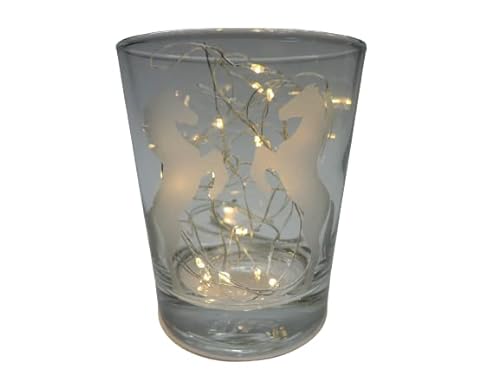 Lichtidee Teelicht Glas Windlicht Glas Trink Glas geätzt, Tischlicht Motiv steigende Pferde , Maritim, Natur, Handmade Unikat Liebe Ostern Muttertaggeschenk, Höhe 8cm, von Lichtidee