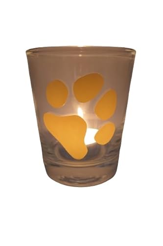 Lichtidee Teelicht Glas Windlicht Tischlicht Print beige mit große Pfote Herbst Handmade Unikat Maritim Geburtstag Ostern Muttertaggeschenk, Höhe 9cm, von Lichtidee