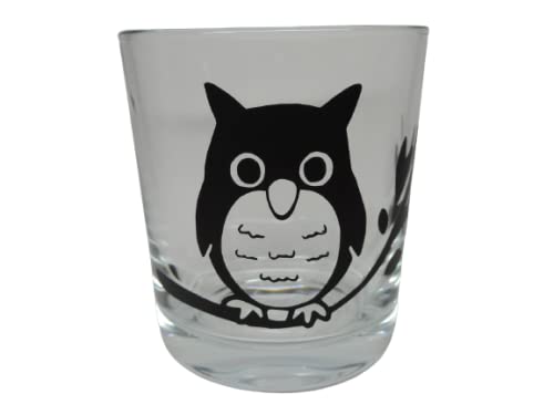 Lichtidee Teelicht Glas Windlicht Tischlicht Print mit Eule auf AST groß schwarz Handmade Unikat Ostern Muttertaggeschenk, Höhe 8cm, von Lichtidee