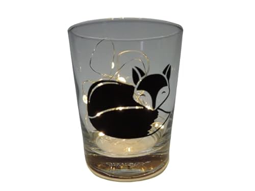 Lichtidee Teelicht Glas Windlicht Tischlicht Print mit Fuchs schwarz Herbst Waldtiere Handmade Unikat Ostern Muttertaggeschenk, Höhe 8cm, von Lichtidee