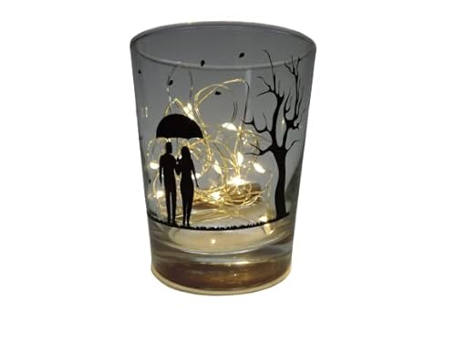 Lichtidee Teelicht Glas Windlicht Tischlicht Print mit Herbst schwarz Herbst Handmade Unikat Ostern Muttertaggeschenk, Höhe 8cm, von Lichtidee