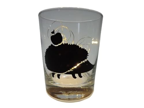 Lichtidee Teelicht Glas Windlicht Tischlicht Print mit Igel schwarz Herbst Handmade Unikat Ostern Muttertaggeschenk, Höhe 8cm, von Lichtidee