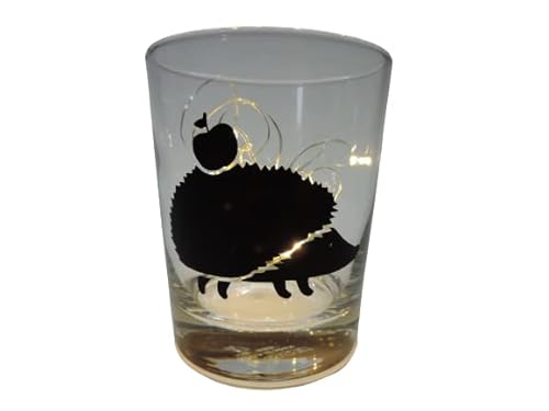 Lichtidee Teelicht Glas Windlicht Tischlicht Print mit Igel schwarz Herbst Handmade Unikat Ostern Muttertaggeschenk, Höhe 8cm, von Lichtidee