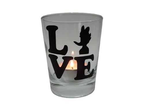 Lichtidee Teelicht Glas Windlicht Tischlicht Print mit Love Daisy schwarz Handmade Unikat Ostern Muttertaggeschenk, Höhe 8cm, von Lichtidee