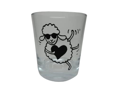 Lichtidee Teelicht Glas Windlicht Tischlicht Print mit Schaaf mit Herz schwarz Handmade Unikat Ostern Muttertaggeschenk, Höhe 8cm, Lichtidee Teelicht Glas Windlicht Tischlicht Print mit Schaaf mit Herz schwarz Handmade Unikat Ostern Muttertaggeschenk, Höhe 8cm, von Lichtidee