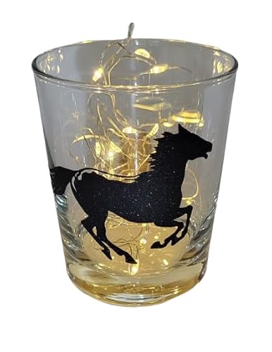 Lichtidee Teelicht Glas Windlicht Tischlicht Print schwarz Glitzer mit galoppierendes Pferd Herbst Handmade Unikat Maritim Geburtstag Ostern Muttertaggeschenk, Höhe 8cm, von Lichtidee