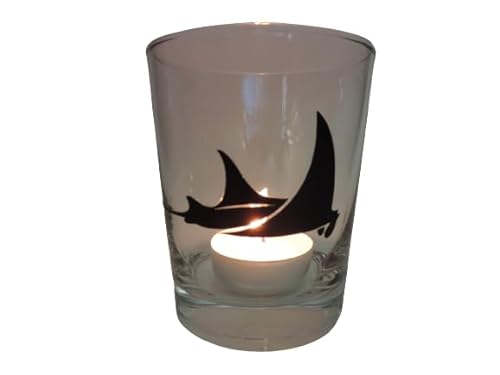 Lichtidee Teelicht Glas Windlicht Tischlicht Print schwarz mit Manta Rochen schwarz Herbst Handmade Unikat Maritim Geburtstag Ostern Muttertaggeschenk, Höhe 8cm, Lichtidee Teelicht Glas Windlicht Tischlicht Print schwarz mit Manta Rochen schwarz Herbst Handmade Unikat Maritim Geburtstag Ostern Muttertaggeschenk, Höhe 8cm, von Lichtidee