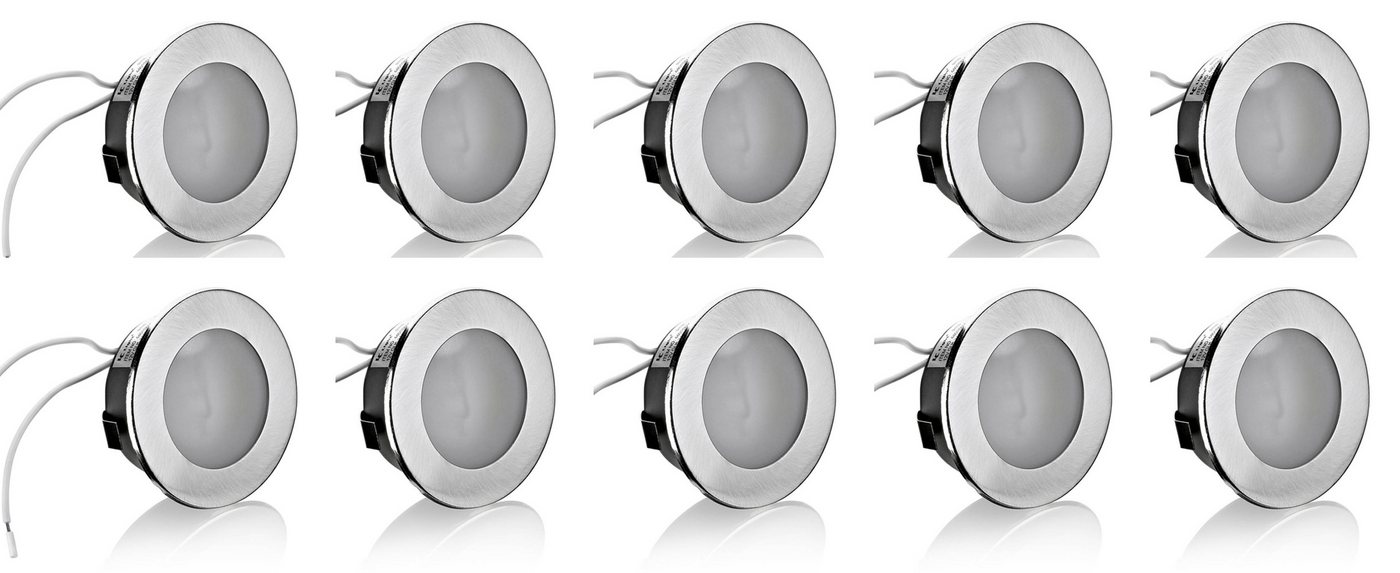 Lichtideen LED Dekolicht 4861 Möbel Einbau Strahler 10-er Pack mit 2 Scheiben ohne Leuchtmittel, LED G4 Stiftsockel Lampe, Xenon / satiniert von Lichtideen