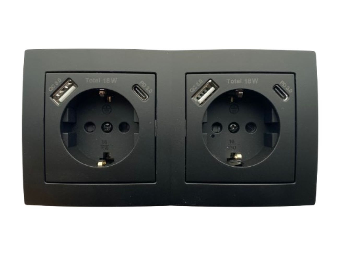 Lichtideen Schalter 2668 Levina sw/sw 2er Schukodose USB-C 18W +USB-A (Taster, Schalter, Antennendose, Steckdose mit USB lieferbar) von Lichtideen