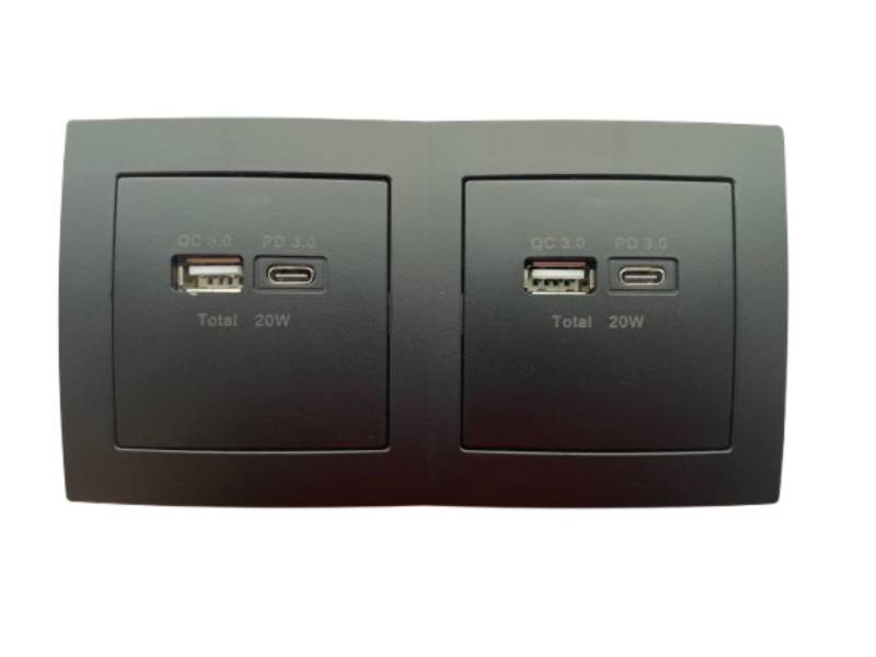 Lichtideen Schalter 2696 Levina sw/sw 2er USB Ladedose 2-fach schwarz (Taster, Schalter, Antennendose, Steckdose mit USB lieferbar) von Lichtideen