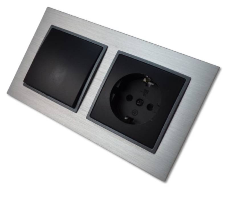 Lichtideen Schalter 3174 ABELKA ALU si/sw 1x Wechselschalter 1x Schukodose (Taster, Schalter, Anennendose, Steckdose mit USB lieferbar) von Lichtideen