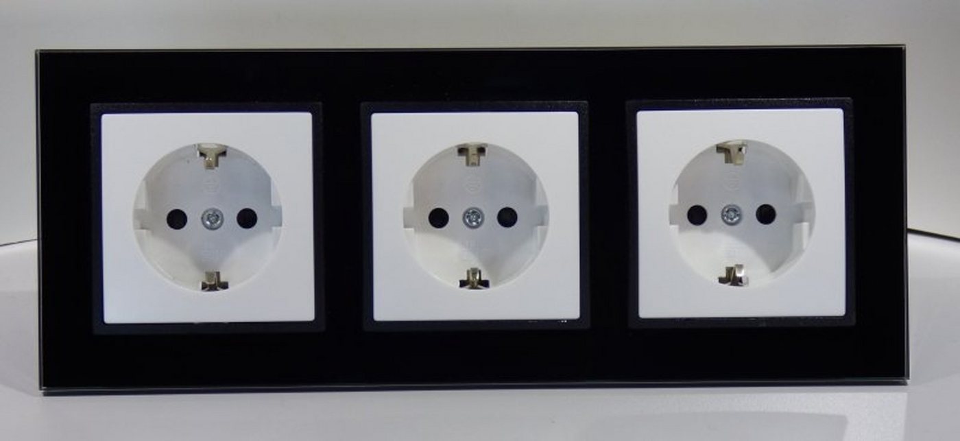 Lichtideen Schalter 6784 Abelka Nuovo schwarz GLAS 3 x Schukosteck Dose (Taster, Schalter, Anennendose, Steckdose mit USB lieferbar) von Lichtideen