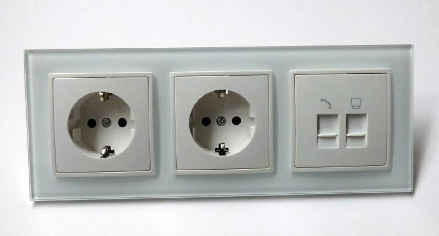 Lichtideen Schalter 7887 Abelka Nuovo weiß 1 x RJ45 - RJ11 + 2 x Schukodose (Taster, Schalter, Anennendose, Steckdose mit USB lieferbar) von Lichtideen