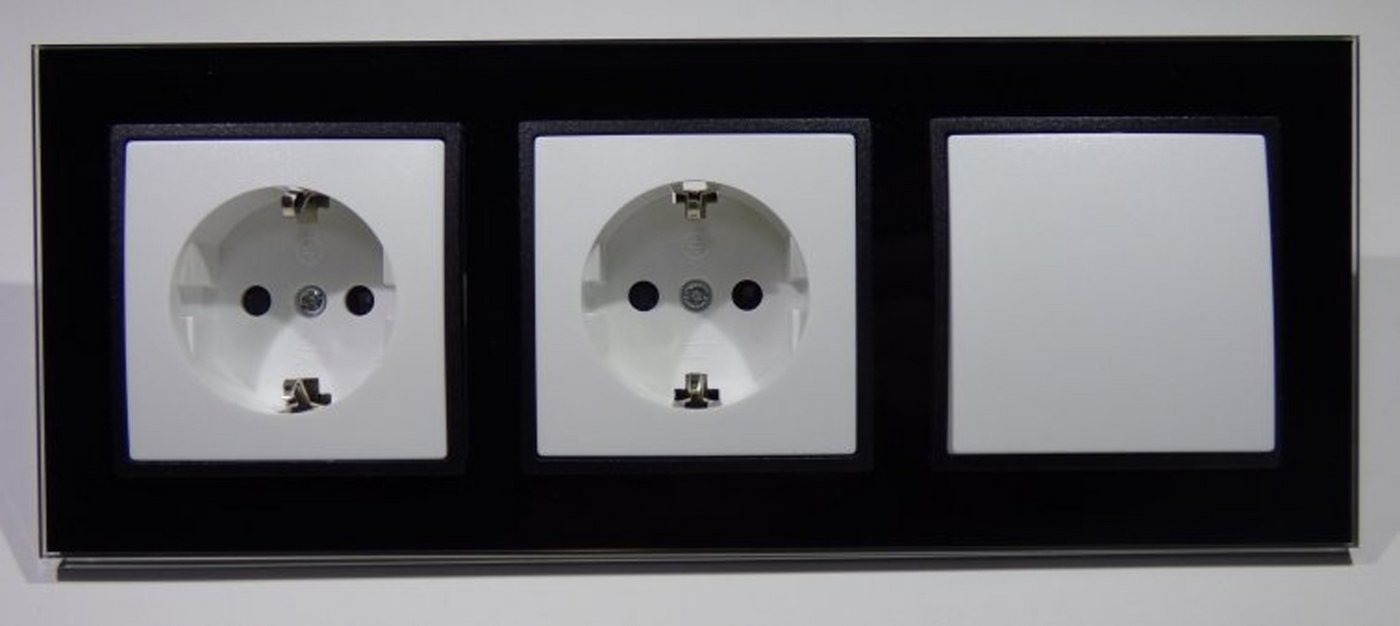 Lichtideen Schalter 8700 Abelka Nuovo schwarz GLAS 2 x Steckdose 1 x Wechsel Schalter (Taster, Schalter, Anennendose, Steckdose mit USB lieferbar) von Lichtideen