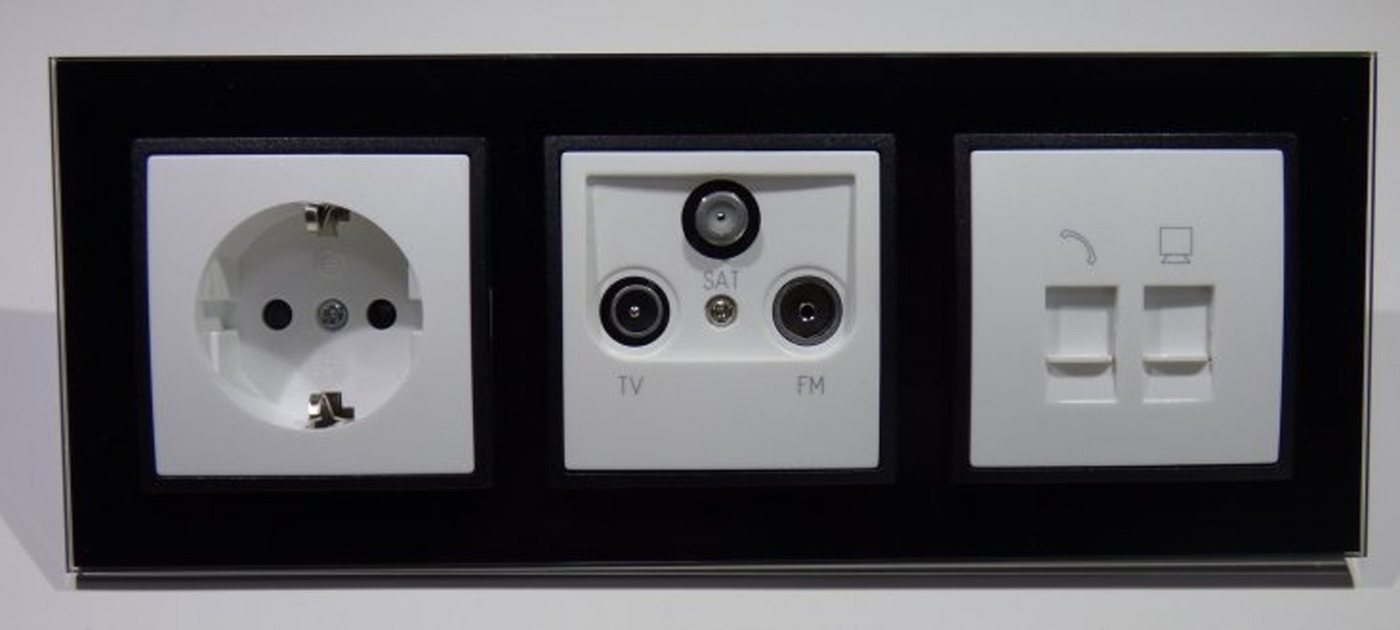 Lichtideen Schalter 8703 Abelka Nuovo schwarz 1xSteckdose 1xAntenne 1xRJ45 (Taster, Schalter, Anennendose, Steckdose mit USB lieferbar) von Lichtideen