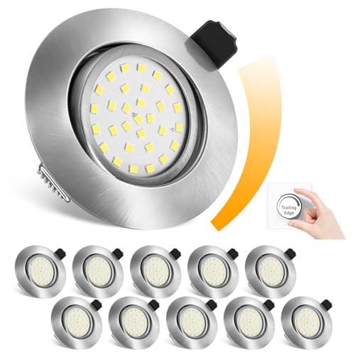Lichtlord Dimmbare LED Einbaustrahler 10er Set,25mm Ultradünn Flach Spot,Einbauleuchte 5W Ersatz 70W Halogenlampe 600LM IP44 Deckenleuchte für Bad Wohnzimmer Küche Büro (Silber, 6000K) von Lichtlord