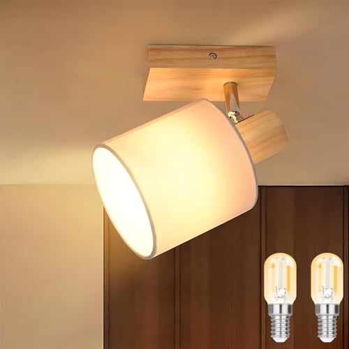 Lichtmaler Deckenlampe 1 Flammig Holz Flurlampe - Deckenleuchte Deckenstrahler E14 MAX 40W Deckenspots Strahler Vintage Schwenkbar 350° Flur Schlafzimmer, mit Leuchtmittel von Lichtmaler