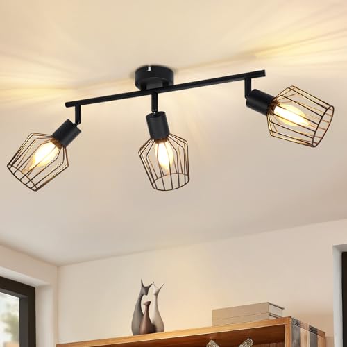 Lichtmaler Deckenspot E14 Deckenstrahler 3 Flamming - Deckenleuchte Schwarz Deckenlampe Vintage Küchenlampe Schwenbar Spotlight für Flur Schlafzimmer Esszimmer(ohne Leuchtmittel) von Lichtmaler