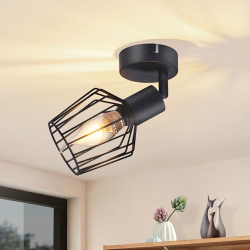 Lichtmaler Deckenspots Schwenkbar Wandstrahler E14 - Deckenstrahler 1 Flamming Schwarz Deckenlampe Vintage Deckenleuchte Drehbar 350° für Flur Badezimmer Küche(ohne Leuchtmittel) von Lichtmaler