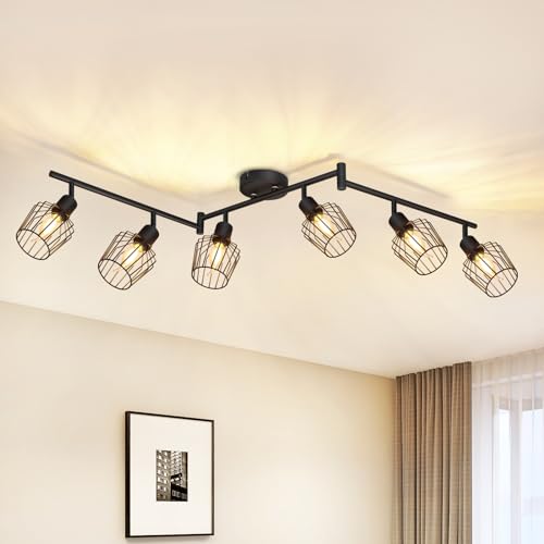 Lichtmaler Deckenspot E14 Deckenstrahler 6 Flammig - Deckenleuchte Schwarz Deckenlampe Industrie Strahler Spotlampe Lang Drehbar 350° für Schlafzimmer Wohnzimmer(ohne Leuchtmittel) von Lichtmaler