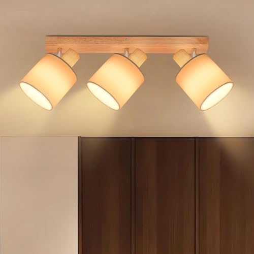 Lichtmaler Deckenstrahler 3 Flammig Deckenleuchte Wohnzimmer - Deckenlampe Holz Deckenspot E14 MAX 25W Vintage Schwenkbar 350° Landhausstil Schlafzimmer Küche Ohne Leuchtmittel von Lichtmaler