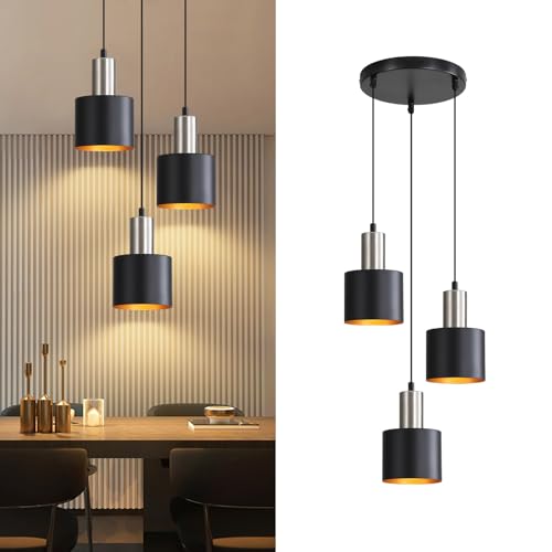 Lichtmaler Hängeleuchte Esstisch Pendelleuchte Schwarz - Esszimmerlampe Vintage Hängelampe 3 Flammig E27 Küchenlampe Hängend Gold Kücheninsel Höhenverstellbar Industrielampe Ohne Leuchtmittel von Lichtmaler
