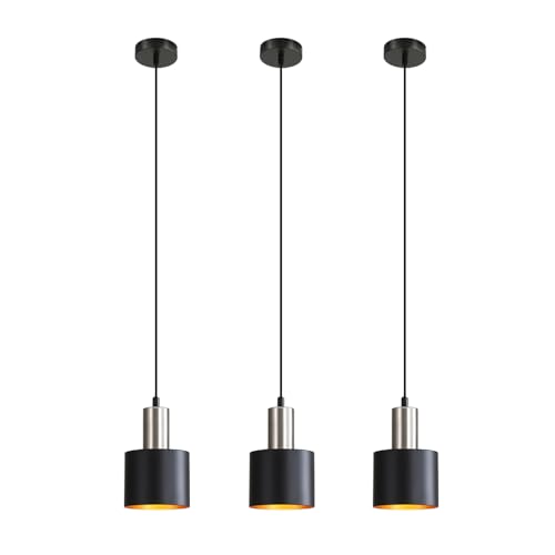 Lichtmaler Hängelampe Esstisch Pendelleuchte E27 Schwarz - Hängeleuchte Retro Schlafzimmerlampe Nachttisch Höhenverstellbar Küchenlampe Hängend Esszimmerlampe Vintage Industrial Max 40W, 3 Stück von Lichtmaler