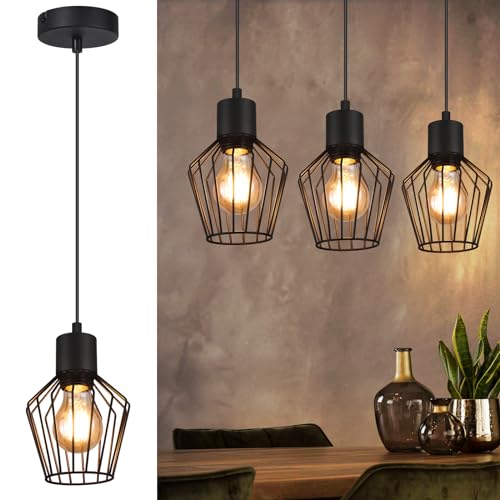 Lichtmaler Hängeleuchte Esstisch Pendelleuchte Retro - Pendellampe E27 Schwarz 1 Flammig Hängend Lampen Metall Lampenschirm Hängelampe Industrie Wohnzimmerlampe für Küche Schlafzimmer Cafe von Lichtmaler