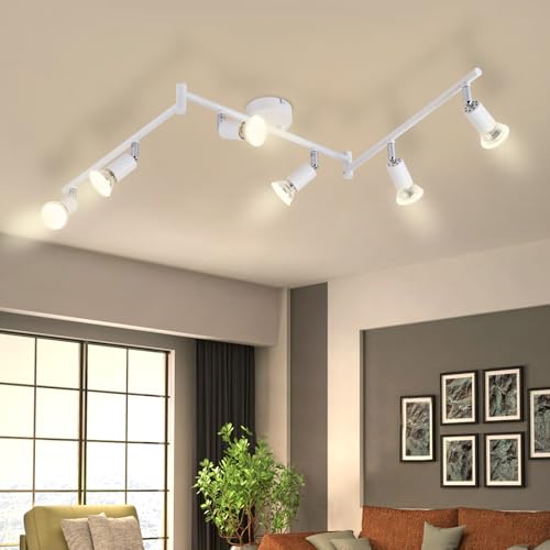 Lichtmaler LED Deckenlampe 6 Flammig Deckenspots - Deckenleuchte GU10 Weiß Deckenstrahler Schwenkbar 330°Industrial Schlafzimmerlampe Wohnzimmer Ohne Leuchtmittel von Lichtmaler