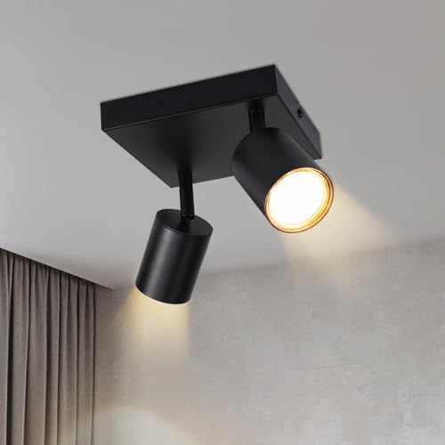 Lichtmaler LED Deckenstrahler 2 Flammig Deckelampe - Deckeleuchte Schwarz GU10 Deckenspots Quadratische Schwenkbar 350° Spotlight Modern Spots für Flur Wohnzimmer Schlafzimmer, Ohne Leuchtmittel von Lichtmaler
