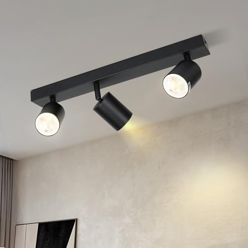Lichtmaler LED Deckenstrahler 3 Flammig Deckelampe - Deckeleuchte Schwarz GU10 Deckenspots Schwenkbar 350° Spotlight Modern Spots für Flur Wohnzimmer Schlafzimmer, Gerades Fahrgestell von Lichtmaler