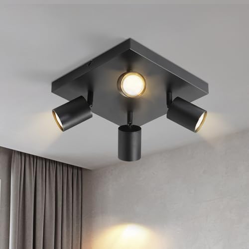 Lichtmaler LED Deckenstrahler 4 Flammig Deckelampe - Deckeleuchte Schwarz GU10 Deckenspots Quadratische Schwenkbar 350° Spotlight Modern Spots für Flur Wohnzimmer Schlafzimmer, Ohne Leuchtmittel von Lichtmaler
