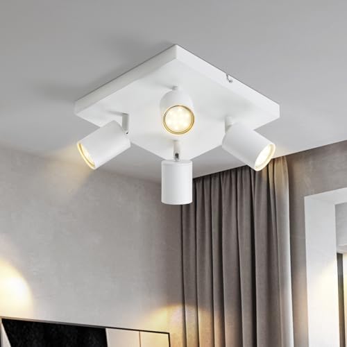 Lichtmaler LED Deckenstrahler 4 Flammig Deckelampe - Deckeleuchte Weiß GU10 Deckenspots Quadratische Schwenkbar 350° Spotlight Modern Spots für Flur Wohnzimmer Schlafzimmer, Ohne Leuchtmittel von Lichtmaler