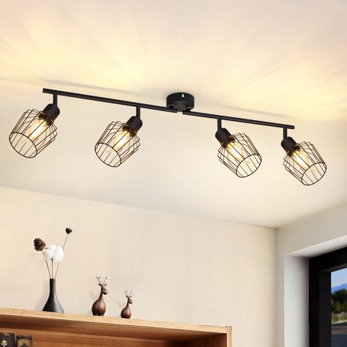 Lichtmaler Deckenspot 4 Flammig Deckenstrahler Vintage - Deckenleuchten E14 Deckenlampe Schwarz Spotlampe Industrie Drehbar 350° für Küchen Schlafzimmer Wohnzimmer(ohne Leuchtmittel) von Lichtmaler
