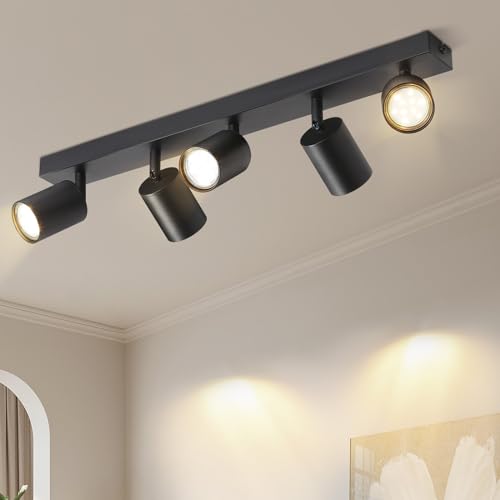 Lichtmaler LED Deckenstrahler 5 Flammig Deckelampe - Deckeleuchte Schwarz GU10 Deckenspots Schwenkbar 350° Spotlight Modern Spots für Flur Wohnzimmer Schlafzimmer, Ohne Leuchtmittel von Lichtmaler