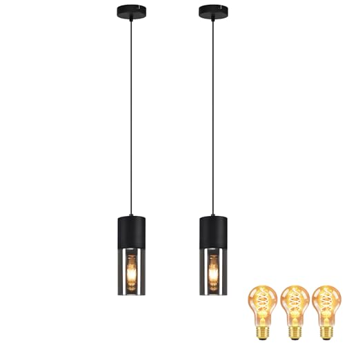 Lichtmaler Pendelleuchte 1 Flammig Pendellampe Esstisch - 2 Stück Hängeleuchte Schwarz E27 Glas Schwarz Hängelampe Metall für Küche Wohnzimmer Schlafzimmer, mit Leuchtmittel von Lichtmaler