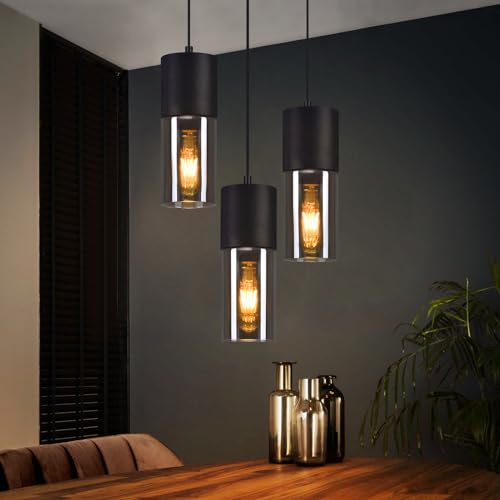 Lichtmaler Pendelleuchte 3 Flammig Hängeleuchte E27 - Esstischlampen Glas Hängelampe Rund Schwarz Metall für Esszimmer Treppe Schlafzimmer(ohne Leuchtmittel) von Lichtmaler