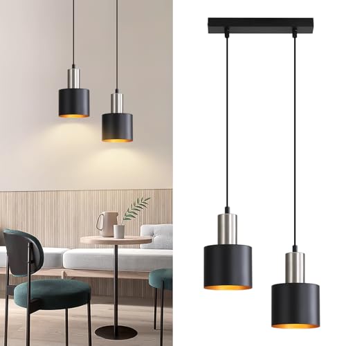 Lichtmaler Pendelleuchte Esstisch E27 Hängelampe Vintage - Küchenlampe Hängend 2 Flammig Esszimmerlampe Schwarz Gold Hängeleuchte Kücheninsel Höhenverstellbar Industrielampe Ohne Leuchtmittel von Lichtmaler