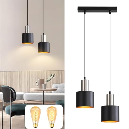 Lichtmaler Pendelleuchte Esstisch E27 Hängelampe Vintage - Küchenlampe Hängend 2 Flammig Esszimmerlampe Schwarz Gold Hängeleuchte Kücheninsel Höhenverstellbar Industrielampe mit Leuchtmittel Lichtmaler Pendelleuchte Esstisch E27 Hängelampe Vintage - Küchenlampe Hängend 2 Flammig Esszimmerlampe Schwarz Gold Hängeleuchte Kücheninsel Höhenverstellbar Industrielampe mit Leuchtmittel von Lichtmaler