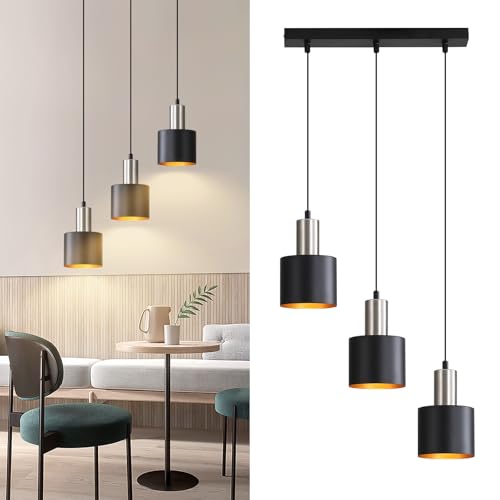 Lichtmaler Pendelleuchte Esstisch E27 Hängelampe Vintage - Küchenlampe Hängend 3 Flammig Esszimmerlampe Schwarz Gold Hängeleuchte Kücheninsel Höhenverstellbar Industrielampe Ohne Leuchtmittel von Lichtmaler
