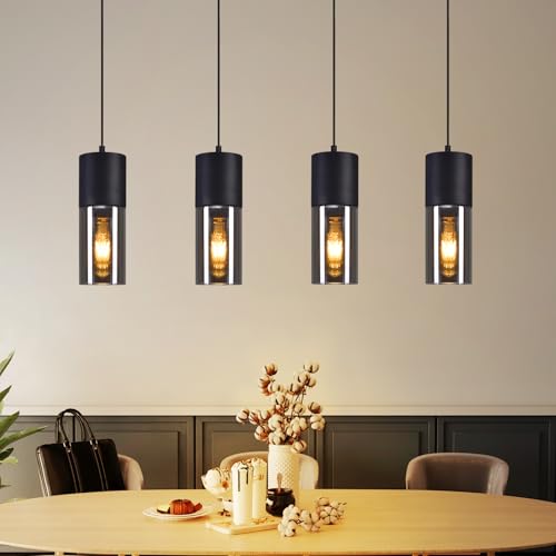 Lichtmaler Hängelampe Esstisch Pendelleuchte 4 Flammig - Hängeleuchte Schwarz Glas E27 Esstischlampe Hängend Retro für Esszimmer Küche Café Clu Bar Geschäft von Lichtmaler
