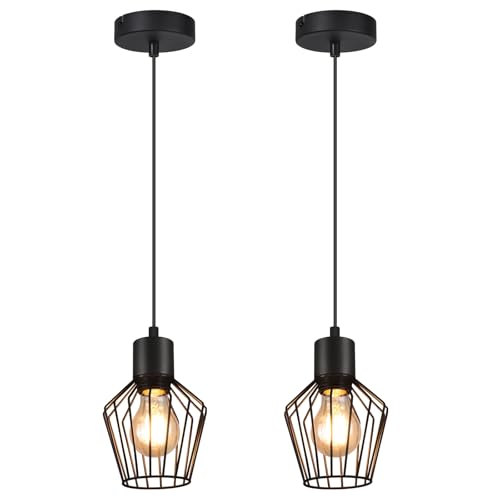 Lichtmaler Pendelleuchte Esstisch Hängeleuchte Schwarz - Pendellampe E27 1 Flammig Hängend Lampen Metall Lampenschirm Hängelampe Industrie Wohnzimmerlampe für Küche Schlafzimmer Cafe,2 Stück von Lichtmaler