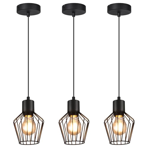 Lichtmaler Pendelleuchte Esstisch Hängeleuchte Schwarz - Pendellampe E27 1 Flammig Hängend Lampen Metall Lampenschirm Hängelampe Industrie Wohnzimmerlampe für Küche Schlafzimmer Cafe,3 Stück von Lichtmaler