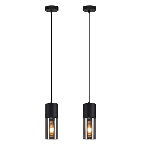 Lichtmaler Pendelleuchte Schwarz Pendellampe Esstisch - Hängeleuchte E27 Küche Glas Schwarz Metall Hängelampe 1 Flammig Industrie Modern für Esstisch Wohnzimmer Schlafzimmer, 2 Stück von Lichtmaler