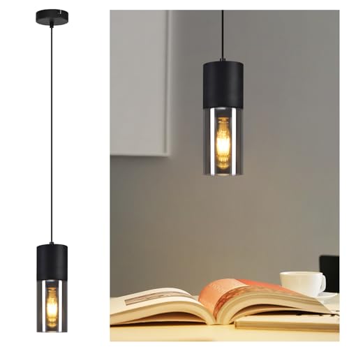 Lichtmaler Pendelleuchte 1 Flammig Pendellampe Esstisch - Hängeleuchte Schwarz E27 Küche Glas Schwarz Metall Hängelampe Industrie Modern für Esstisch Wohnzimmer Schlafzimmer von Lichtmaler